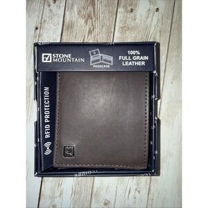 MEN'S STONE MOUNTAIN BROWN FULL GRAIN LEATHER WALLET NIB RFID PASSCASE